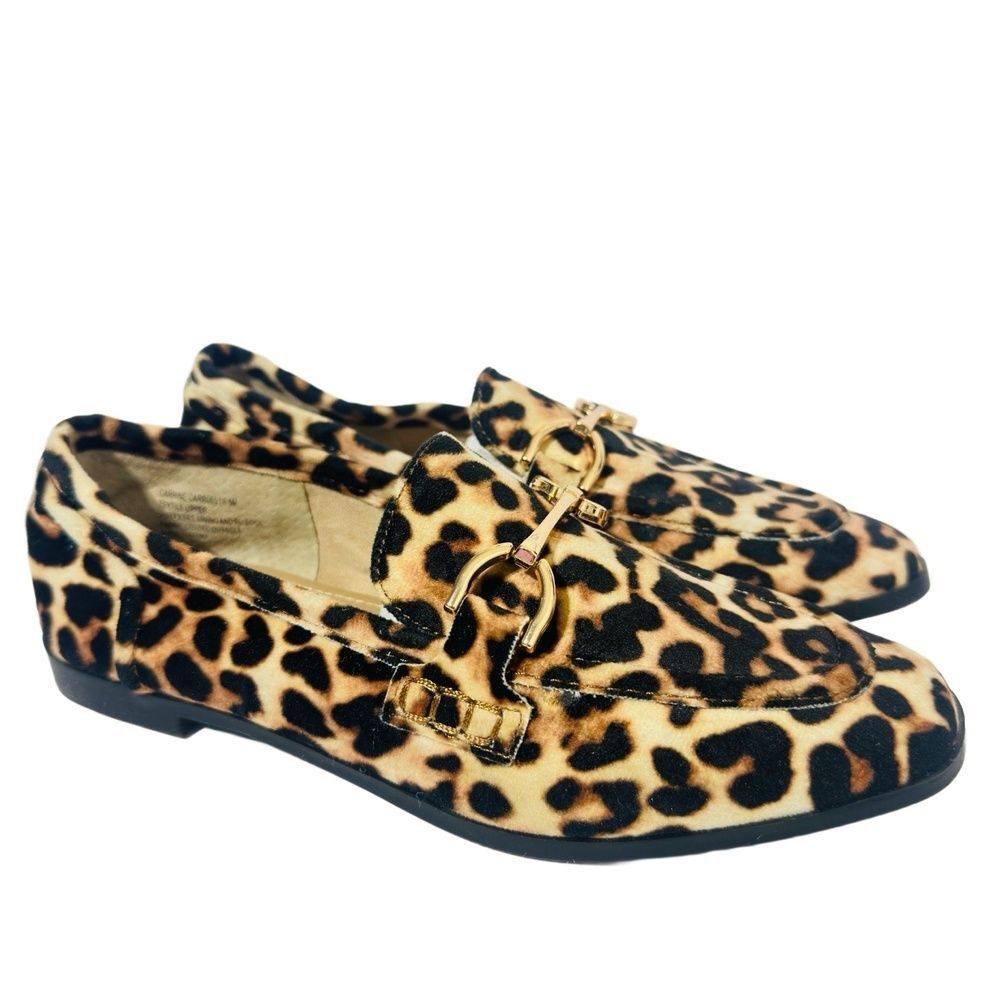 Steve Madden Mule Loafer Slip-On 5 Flat Gold Horsebit Y2K Leopard Brown Carinne